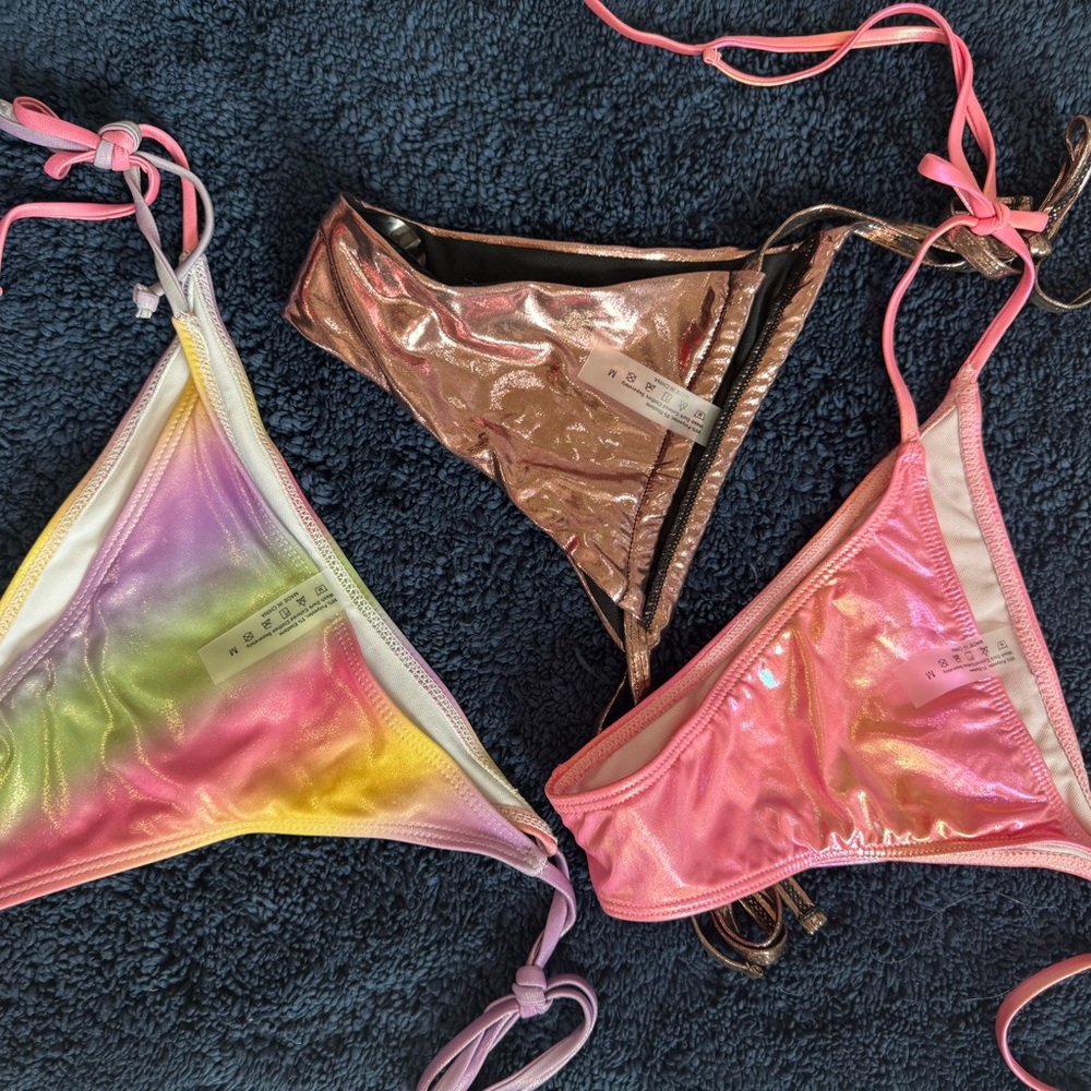 Colorful Bikini bottoms  metallic pink, rainbow, and gold blush.   Never worn.